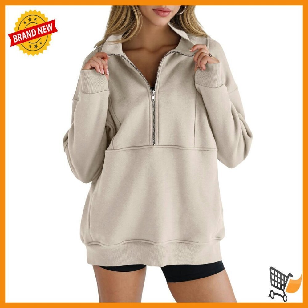 Oversized Fleece Half Zip Sweatshirt with Thumb Holes and Pockets